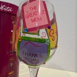 Wine Glass Hand painted 15 Oz #1 Mom NWT Lolita In Box